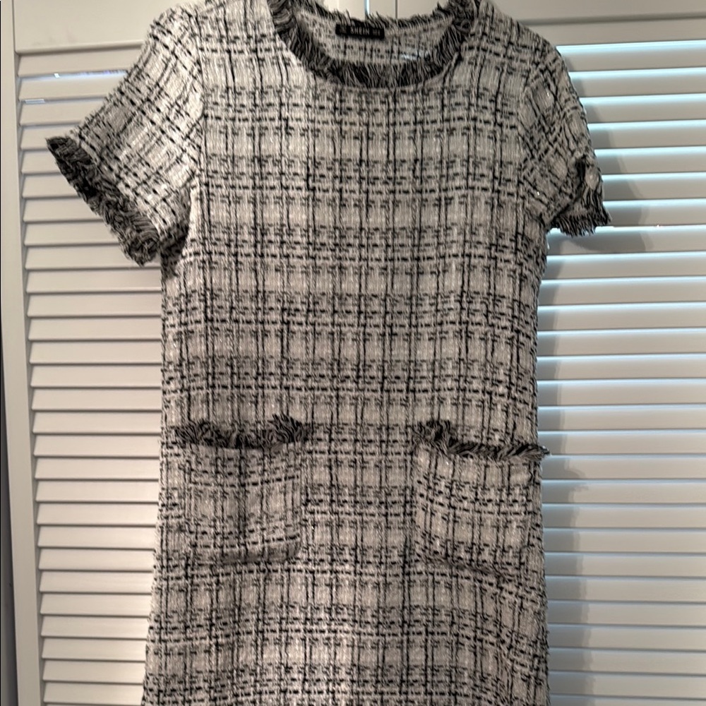 Chic Black and White Tweed Dress
